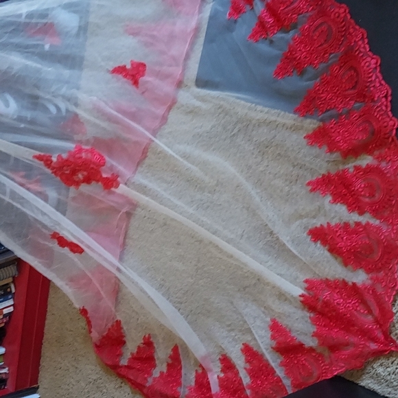 Red & beige sheer and lace formal mermaid prom dress - Picture 6 of 6